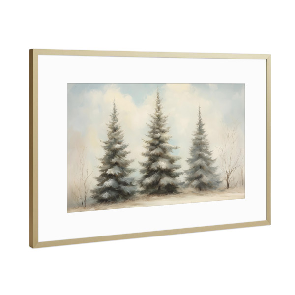 Poster mit Rahmen Gold "Schnee-Weihnachtsbäume" artboxONE - Natur,Floral,Weihnachten,Festivals