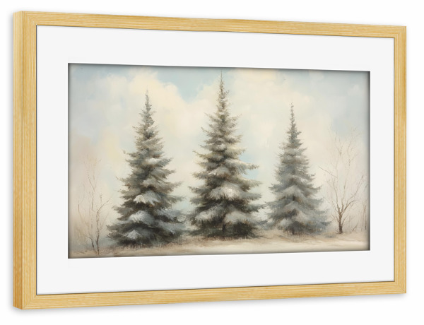 Poster mit Rahmen kiefer "Schnee-Weihnachtsbäume" artboxONE - Natur,Floral,Weihnachten,Festivals