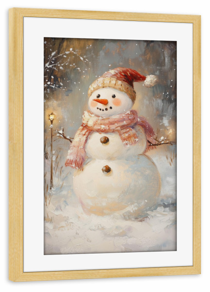 Poster mit Rahmen kiefer "Wintermütze Schneemann" artboxONE - Weihnachten,Festivals