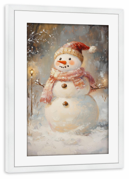 Poster mit Rahmen weiß "Wintermütze Schneemann" artboxONE - Weihnachten,Festivals