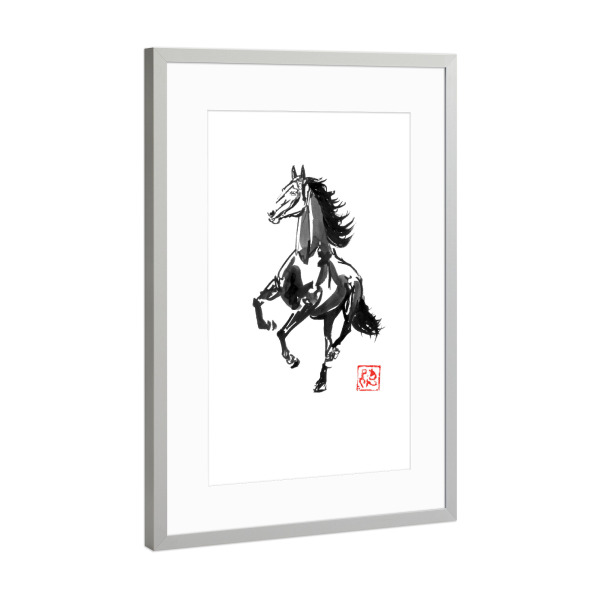 Poster mit Rahmen Silber "Running horse wild" artboxONE - Tiere - Pferd,Sumie,Japan