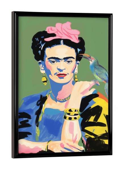 Poster mit schwarzem Rahmen "Kahlo's Papageien Liebe" artboxONE - Tiere,Abstrakt,Menschen