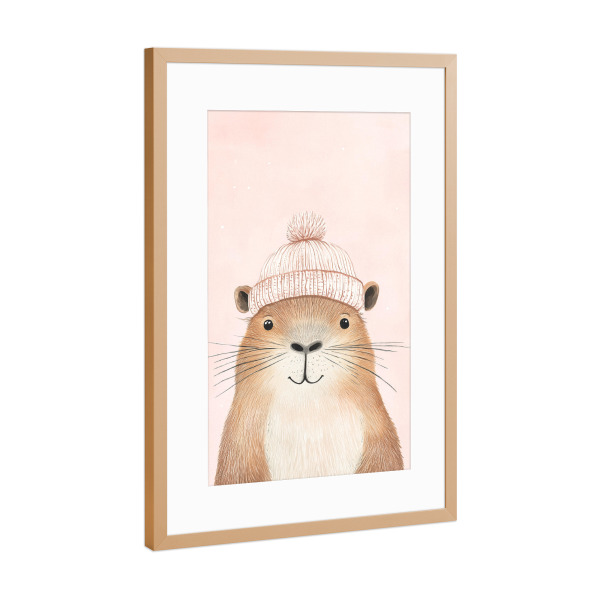 Poster mit Rahmen Kupfer "Luis, das niedliche Wasserschwein" artboxONE - Für Kinder,Tiere,Lustig