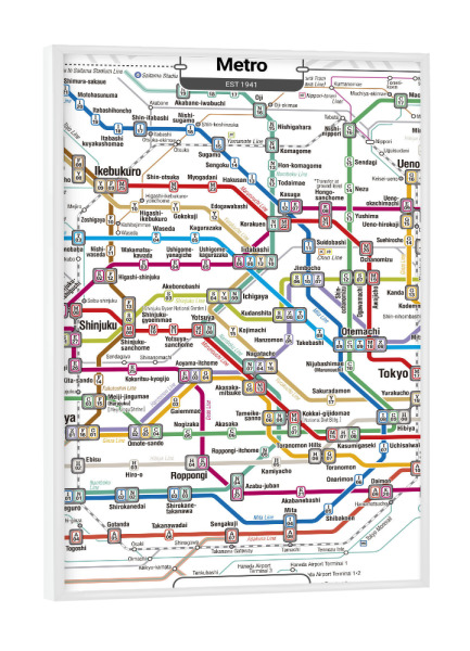Poster mit weißem Rahmen "U-Bahn – Tokio" artboxONE - Städte,Städte / Tokio,Kartografie