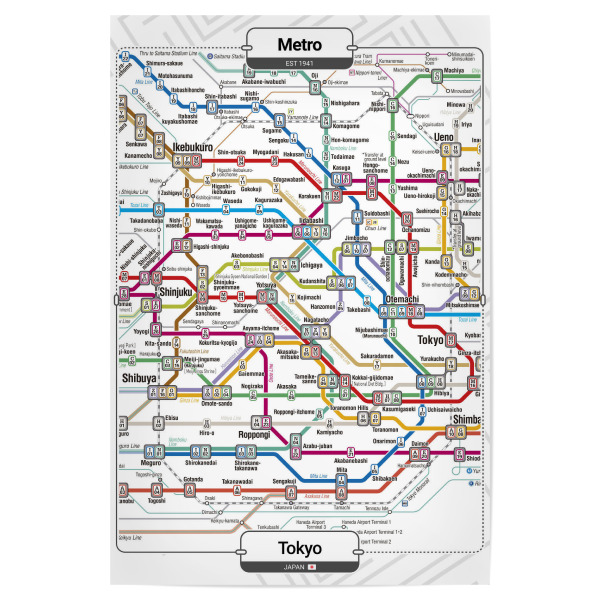 Poster "U-Bahn – Tokio" artboxONE - Städte,Städte / Tokio,Kartografie - Stadt,Städtisch,U-bahn,Transit,Schiene,Transport,Karte,Fließen,Japan,Tokio