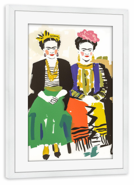 Poster mit Rahmen weiß "Die zwei Fridas Selbstporträt" artboxONE - Floral,Abstrakt,Menschen