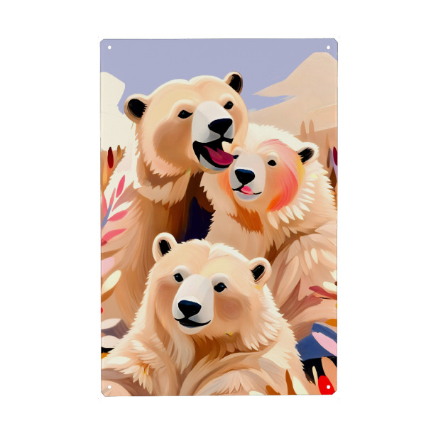 Metall Poster "Polar Bears" artboxONE - Tiere - Eisbären,Bären,Tierwelt,Tiere,Wild,Wildnis,Nordpol,Winter,Natur,Niedlich,Haustiere,Pastell,Bunt