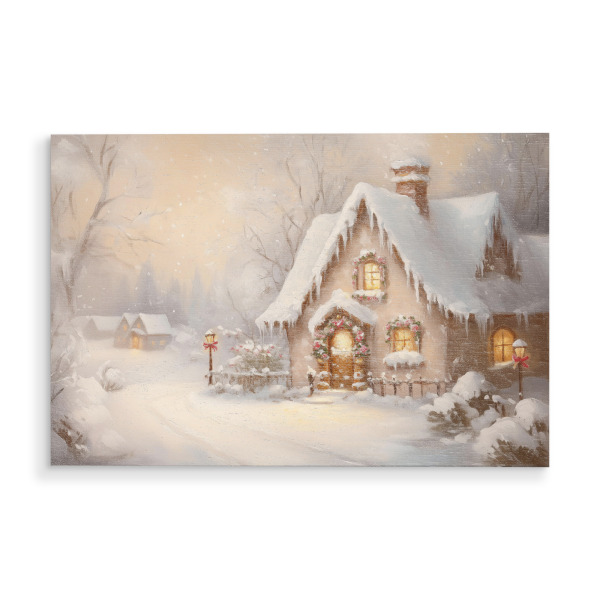 Holzbild "Lebkuchenhaus im Winter" artboxONE - Weihnachten,Fiktion,Festivals - Lebkuchen,Lebkuchenhaus,Weihnachten,Schnee,Winter,Haus