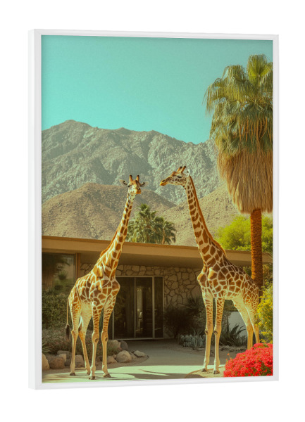 Poster mit weißem Rahmen "Palm Springs Giraffenparade" artboxONE - Natur,Tiere,Reise / Länder