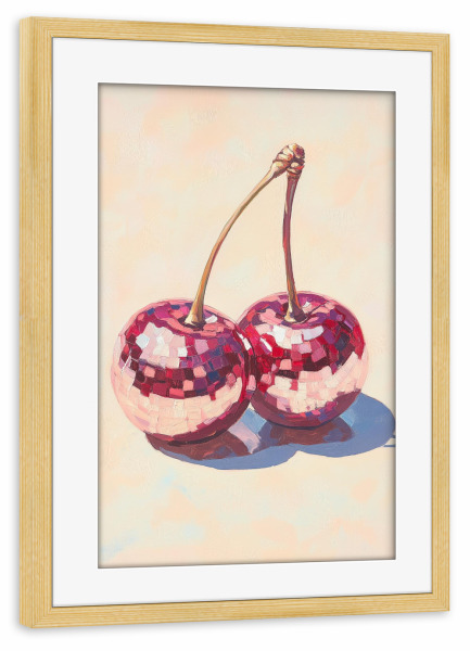 Poster mit Rahmen kiefer "Kirschdiscokugeln" artboxONE - Essen & Trinken,Abstrakt,Geometrie,Essen & Trinken / Obst & Gemüse,Festivals