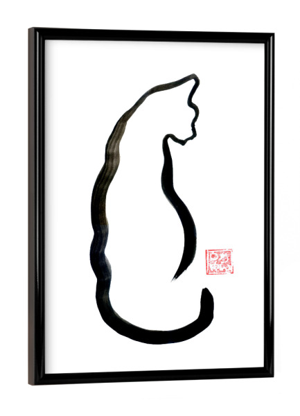 Poster mit schwarzem Rahmen "Linienkat" artboxONE - Tiere - Katze,Sumie,Japan