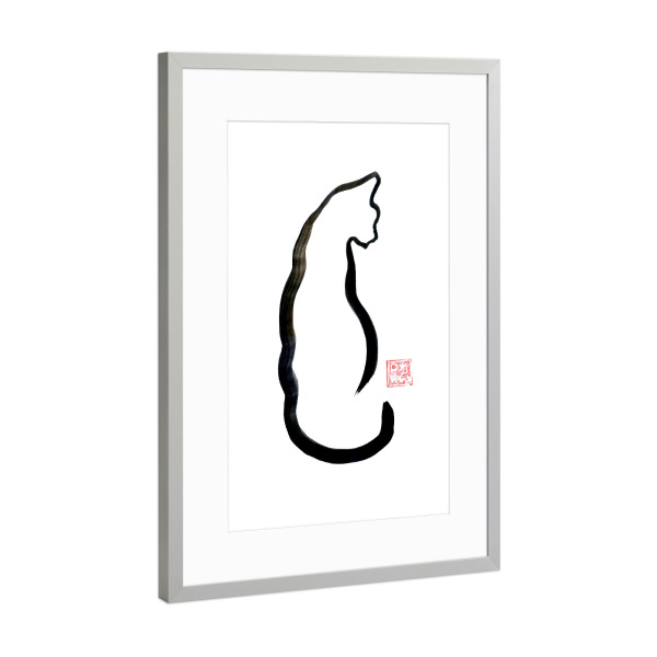 Poster mit Rahmen Silber "Linienkat" artboxONE - Tiere - Katze,Sumie,Japan