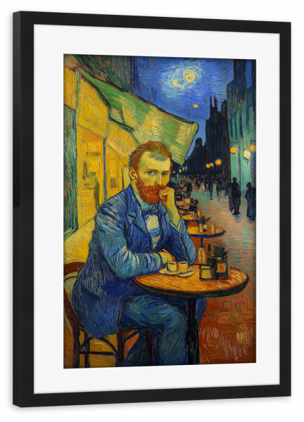 Poster mit Rahmen schwarz "Vincent im Caféterrasse" artboxONE - Essen & Trinken,Abstrakt,Menschen