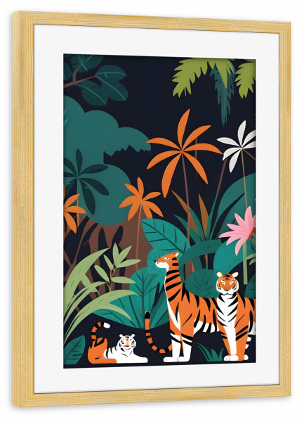 Poster mit Rahmen kiefer "Tropisches Tiger-Trio" artboxONE - Floral,Für Kinder