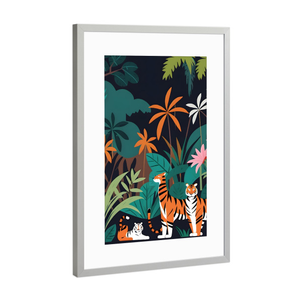 Poster mit Rahmen Silber "Tropisches Tiger-Trio" artboxONE - Floral,Für Kinder