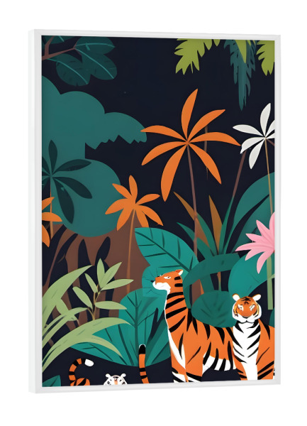 Poster mit weißem Rahmen "Tropisches Tiger-Trio" artboxONE - Floral,Für Kinder