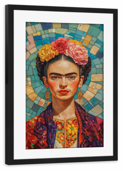 Poster mit Rahmen schwarz "Frida Pop Mosaik" artboxONE - Floral,Menschen,Fashion