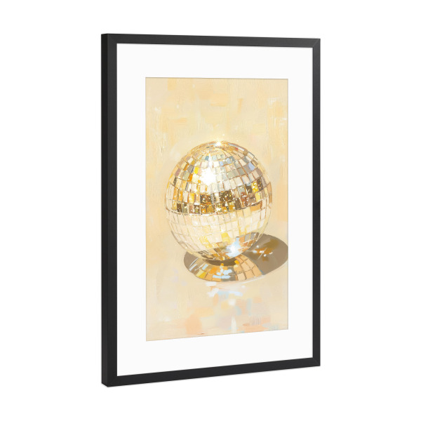 Poster mit Rahmen Schwarz (Metallic) "Discokugel aus Weißgold" artboxONE - Geometrie,Fashion,Festivals