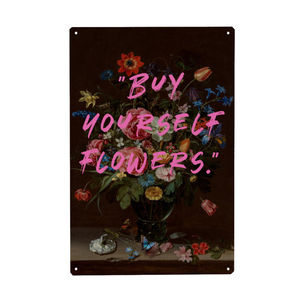 Holzbild "Buy yourself flowers" painting" artboxONE - Typografie,Natur,Floral