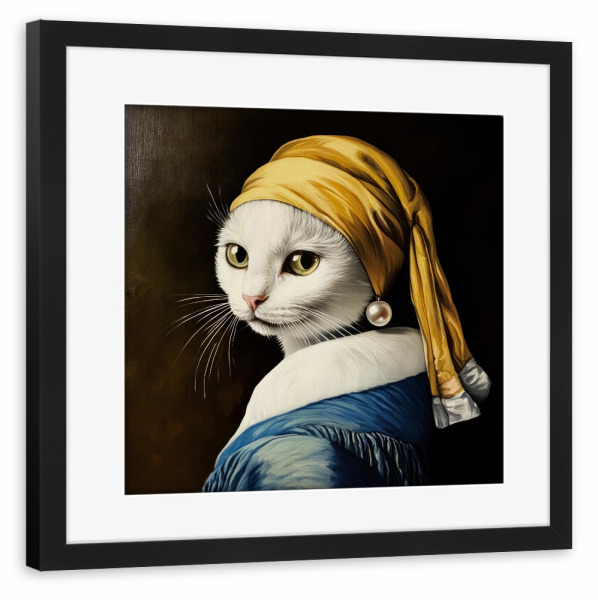 Poster mit Rahmen schwarz "Die Katze mit dem Perlenohrring" artboxONE - Natur,Tiere,Fiktion,Für Mama