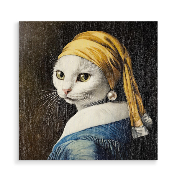Holzbild "Die Katze mit dem Perlenohrring" artboxONE - Natur,Tiere,Fiktion,Für Mama