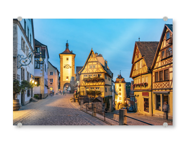 Acrylglasbild "Rothenburg ob der Tauber" artboxONE - Städte,Architektur - Abenddämmerung,Rothenburg ob der tauber,Bayern,Nachts,Plönlein,Sieberstor