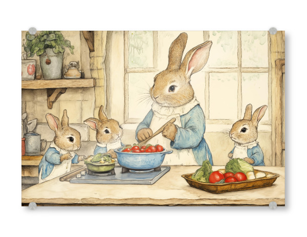 Acrylglasbild "Kaninchen und Babys" artboxONE - Für Kinder,Tiere,Essen & Trinken,Liebe,Fiktion