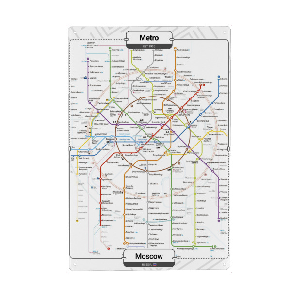 Holzbild "U-Bahn - Moskau" artboxONE - Städte,Architektur,Kartografie - Stadt,Städtisch,U-bahn,Transit,Schiene,Transport,Karte,Fluss,Russland,Moskau