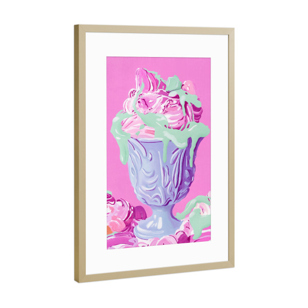 Poster mit Rahmen Gold "Pinker Eisbecher Traum" artboxONE - Essen & Trinken,Reise / Strand und Meer,Essen & Trinken / Obst & Gemüse