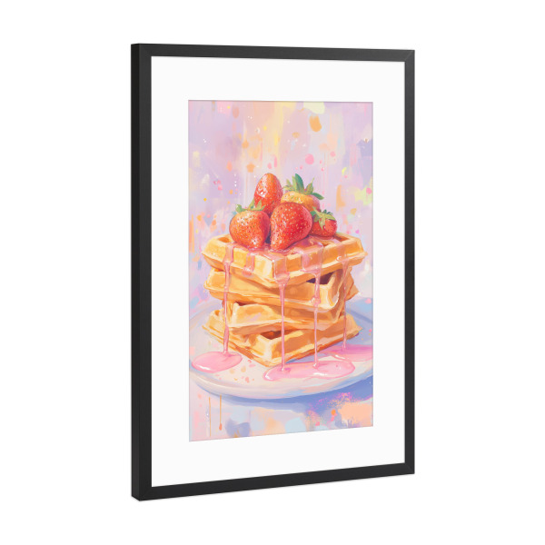 Poster mit Rahmen Schwarz (Metallic) "Erdbeerwaffel" artboxONE - Für Kinder,Essen & Trinken,Essen & Trinken / Obst & Gemüse,Festivals