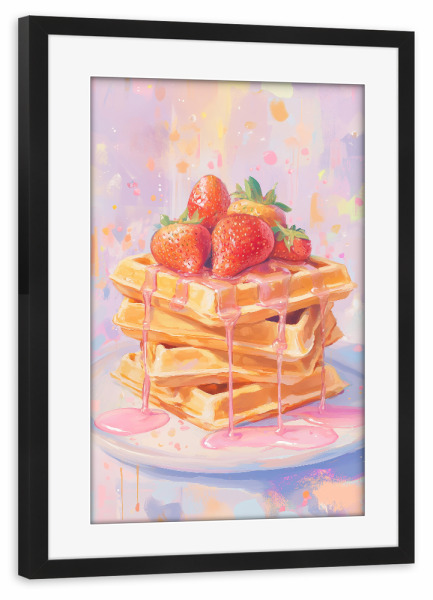 Poster mit Rahmen schwarz "Erdbeerwaffel" artboxONE - Für Kinder,Essen & Trinken,Essen & Trinken / Obst & Gemüse,Festivals