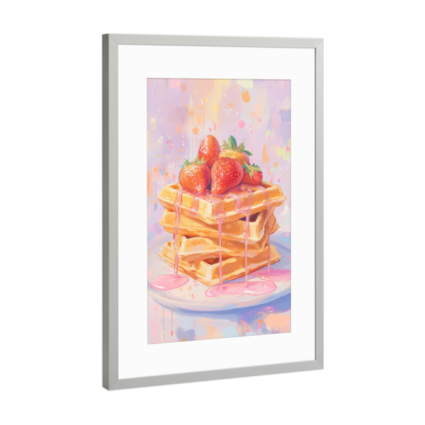 Poster mit Rahmen Silber "Erdbeerwaffel" artboxONE - Für Kinder,Essen & Trinken,Essen & Trinken / Obst & Gemüse,Festivals