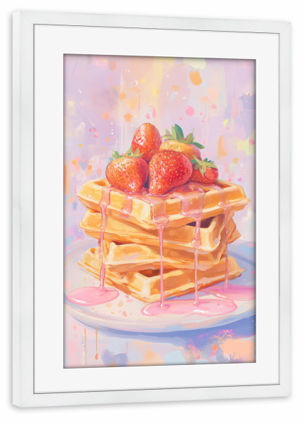 Poster mit Rahmen weiß "Erdbeerwaffel" artboxONE - Für Kinder,Essen & Trinken,Essen & Trinken / Obst & Gemüse,Festivals