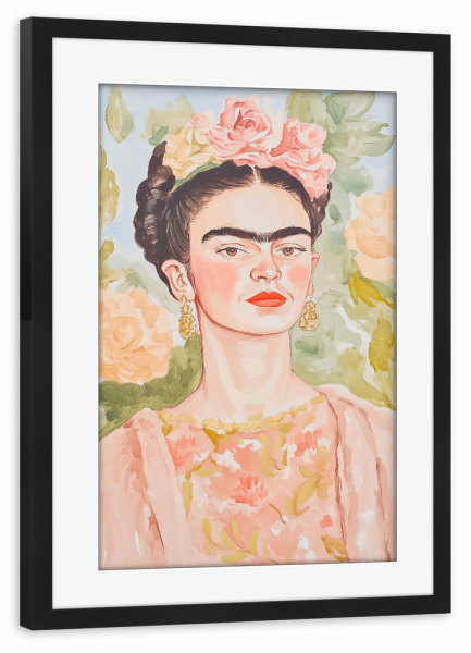 Poster mit Rahmen schwarz "Porträt Frida" artboxONE - Floral,Menschen,Fashion