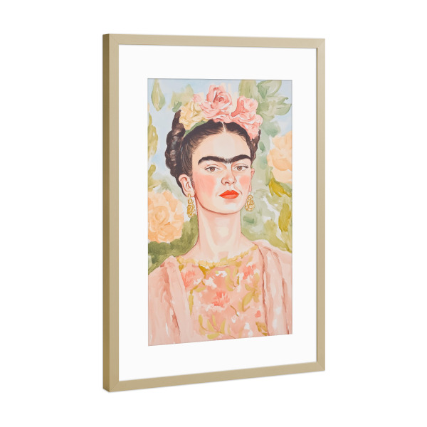 Poster mit Rahmen Gold "Porträt Frida" artboxONE - Floral,Menschen,Fashion