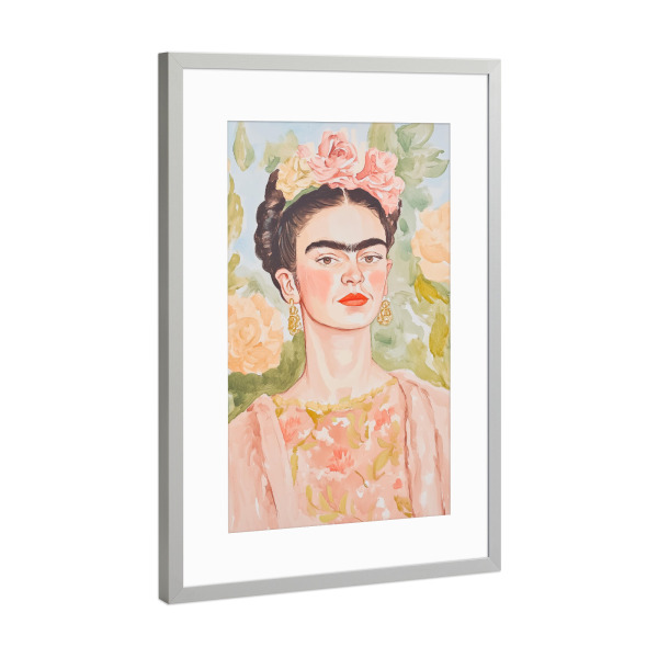 Poster mit Rahmen Silber "Porträt Frida" artboxONE - Floral,Menschen,Fashion