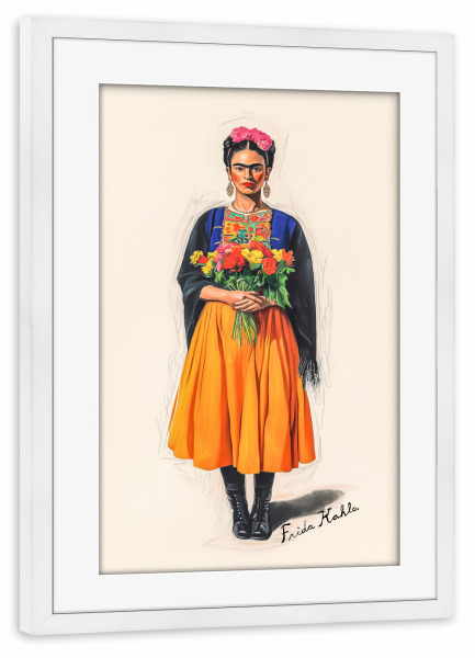 Poster mit Rahmen weiß "Frida Mexican flowers folklore" artboxONE - Typografie,Floral,Fashion