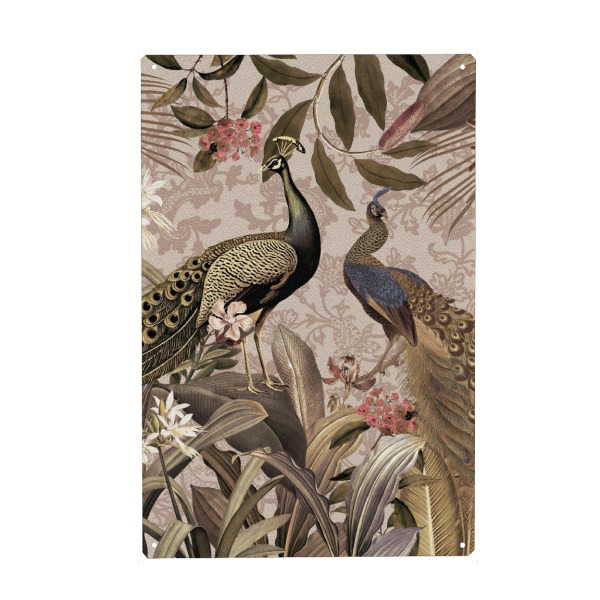 Metall Poster "Vintage Tropical Peacocks Jungle" artboxONE - Natur,Reise,Floral,Tiere