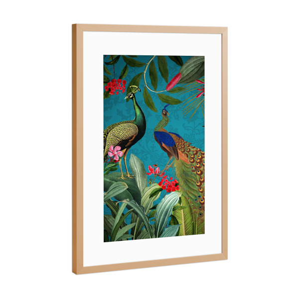 Poster mit Rahmen Kupfer "Exotischer Dschungel mit Pfauen" artboxONE - Natur,Reise,Floral,Tiere