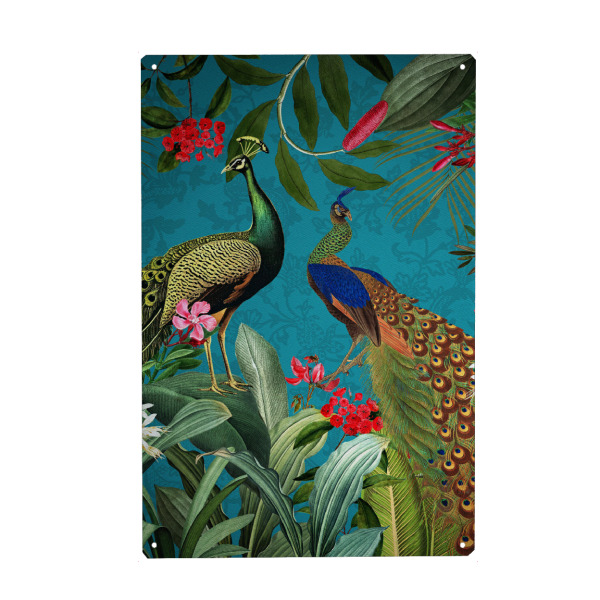 Holzbild "Exotischer Dschungel mit Pfauen" artboxONE - Natur,Reise,Floral,Tiere