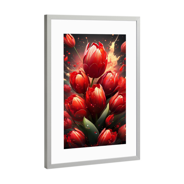Poster mit Rahmen Silber "Tulpenkraft" artboxONE - Floral