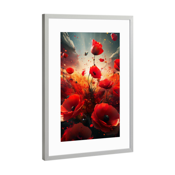 Poster mit Rahmen Silber "Sturm über Poppyfield" artboxONE - Floral