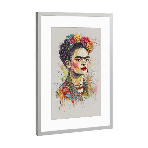 Poster mit Rahmen Silber "Emotionale Frida Skizze" artboxONE - Floral,Abstrakt,Menschen