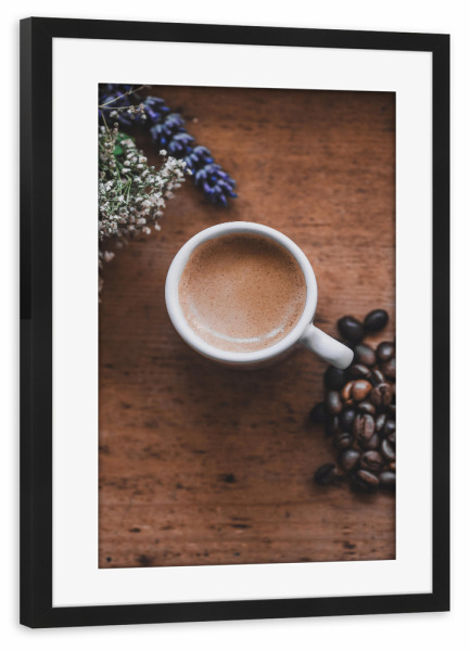 Poster mit Rahmen schwarz "Mediterraner Espresso mit Lavendel" artboxONE - Natur,Floral,Essen & Trinken