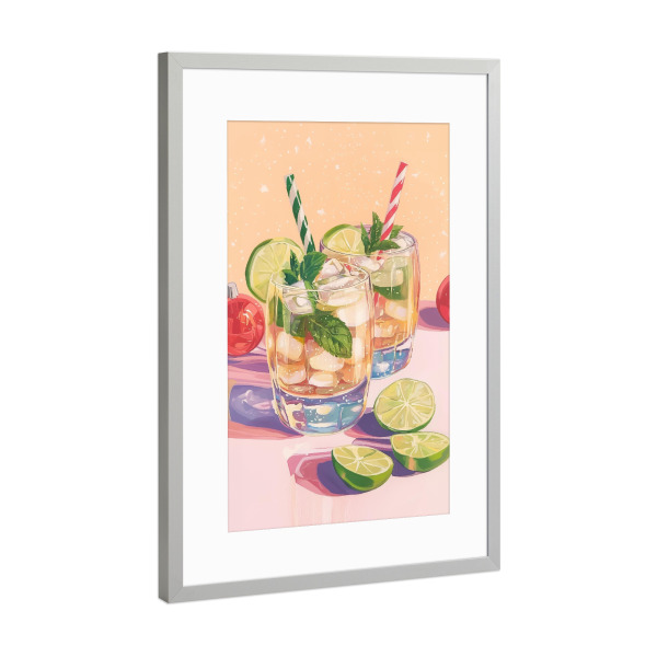 Poster mit Rahmen Silber "Limettencocktail" artboxONE - Essen & Trinken,Weihnachten,Essen & Trinken / Alkohol,Festivals