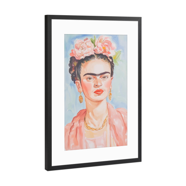 Poster mit Rahmen Schwarz (Metallic) "Frida-Selbstporträt" artboxONE - Floral,Menschen,Festivals