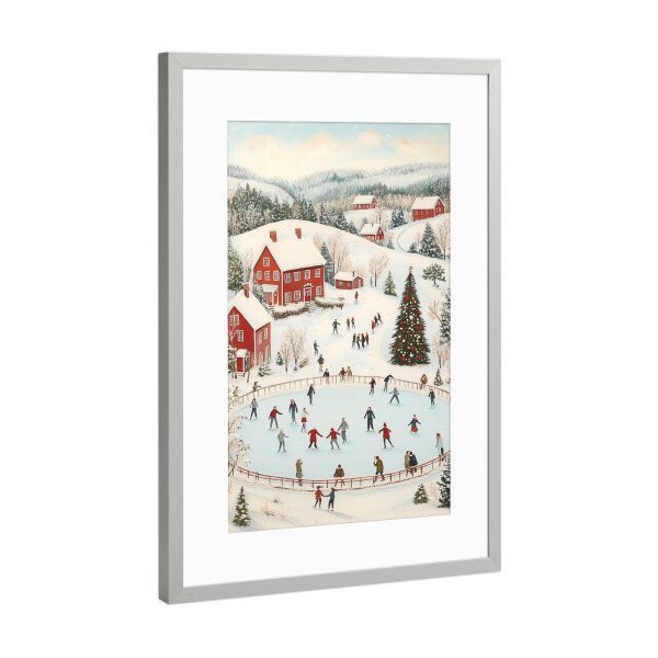 Poster mit Rahmen Silber "Eislaufen in der Weihnachtsstadt" artboxONE - Städte,Menschen,Weihnachten,Festivals