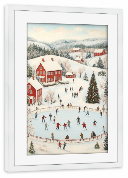 Poster mit Rahmen weiß "Eislaufen in der Weihnachtsstadt" artboxONE - Städte,Menschen,Weihnachten,Festivals