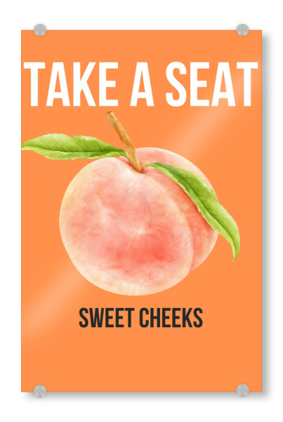 Acrylglasbild "Peach take a seat" artboxONE - Essen & Trinken,Essen & Trinken / Obst & Gemüse,Lustig