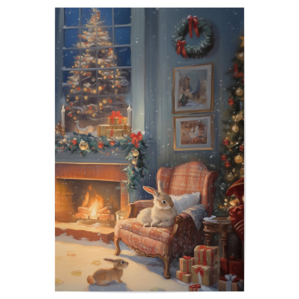 Poster 30x20 cm "Kaninchen im Wohnzimmer" artboxONE - Tiere,Weihnachten,Festivals